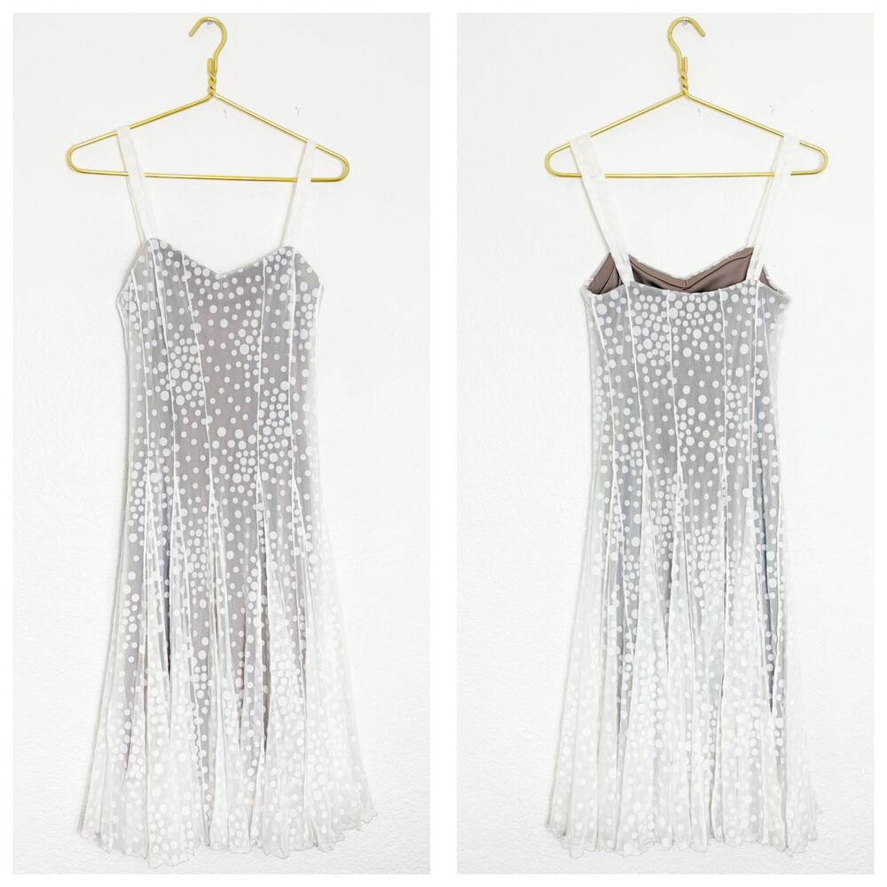 Vintage Joseph Ribkoff White Polka Dot Mesh Overlay Midi Dress Size 4 Bridal